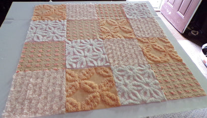Peach Chenille Fabric Squares Set, "Nostalgia Rose" 16 Vintage Quilt Blocks, 6" inch