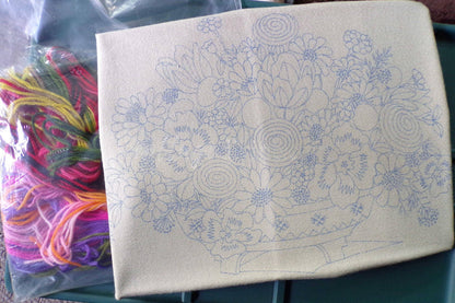 BURST of GLORY Crewel Vintage Paragon Needlecraft Embroidery Kit #0308, Boho Wildflower Floral Basket Stitchery