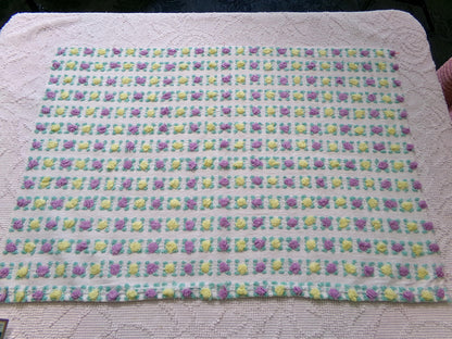Rare Jewel Rosebud Vintage Chenille Fabric w/ Yellow & Amethyst Roses, 17" x 24" Cut Piece of Sewing, Quilt Material