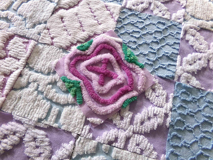sleep softly chenille fabric squares, serene blue, lilac & white, 17 vintage quilt blocks 6" x 6" inch, for pillows, quilting, crafts