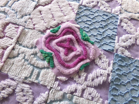 sleep softly chenille fabric squares, serene blue, lilac & white, 17 vintage quilt blocks 6" x 6" inch, for pillows, quilting, crafts