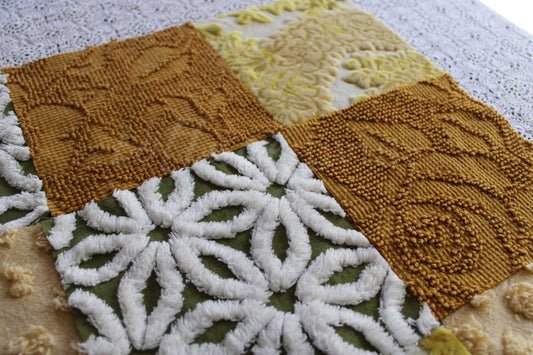 SuMmeR of LoVe Chenille & Velvet Quilt Squares Set, from Vintage Bedspread Fabric, 16 Blocks, 6" x 6" inches each, Earthtone Hippie Vibes