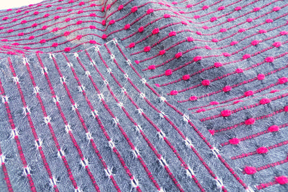 Chic Charcoal Red Pinstripe Vintage Woven & Chenille Fabric Piece, Reversible Bates Design for quilting, sewing, crafts, 17" x 35"