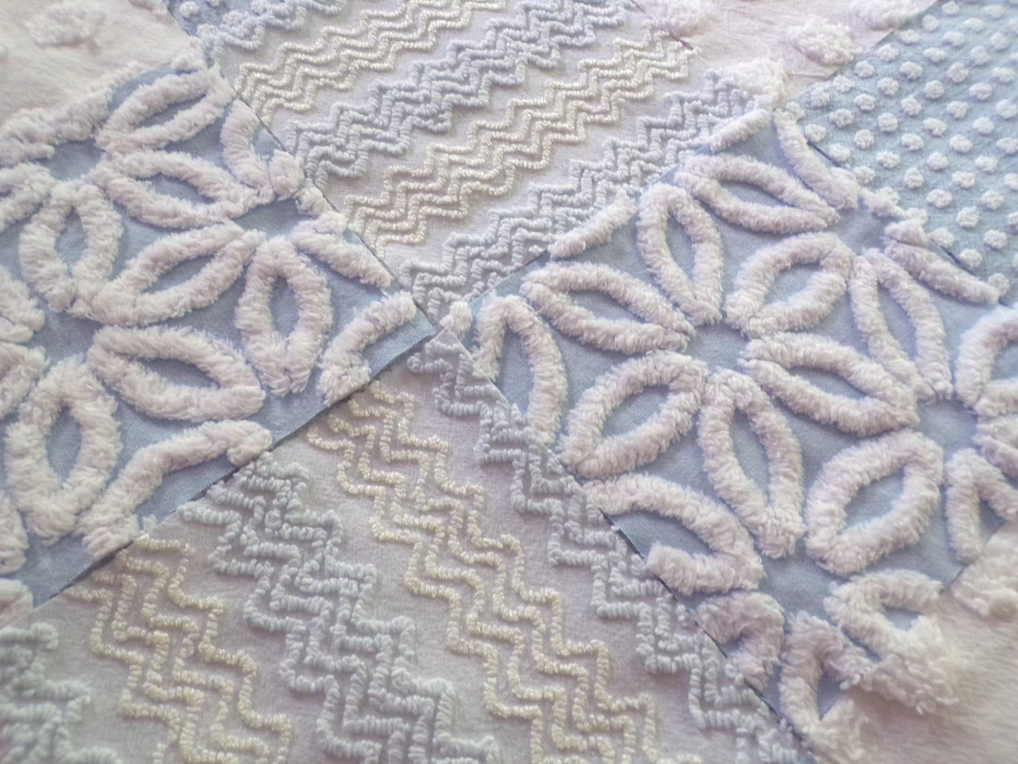 Blue Quilt Squares Set, Rotary Cut from Vintage Chenille Bedspread Fabric, 16 Blocks, 6" x 6" inch