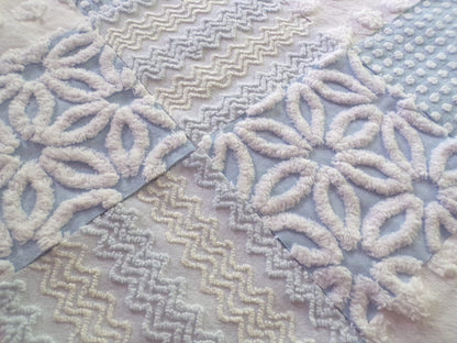 Blue Quilt Squares Set, Rotary Cut from Vintage Chenille Bedspread Fabric, 16 Blocks, 6" x 6" inch