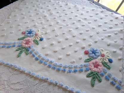 classic shabby chic vintage chenille fabric, beautiful floral 20" x 26" inch piece of cotton sewing material, great for pillows & crafts