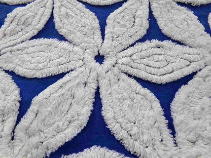 vintage chenille fabric, big beautiful white daisies on dramatic cobalt blue, 20" x 24"' inch piece, plush abstract coastal floral pattern