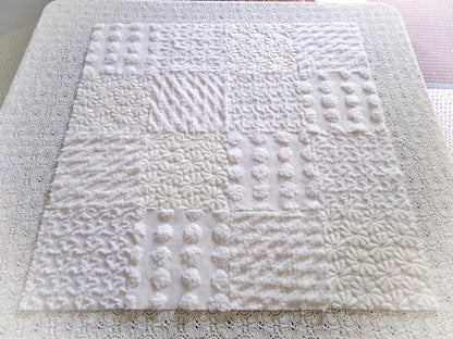 White Fabric Squares Cut from Vintage Woven & Chenille Bedspreads, *Daisies in Snow* Shades of White, 16 Quilt Blocks, 6" x 6" inch each
