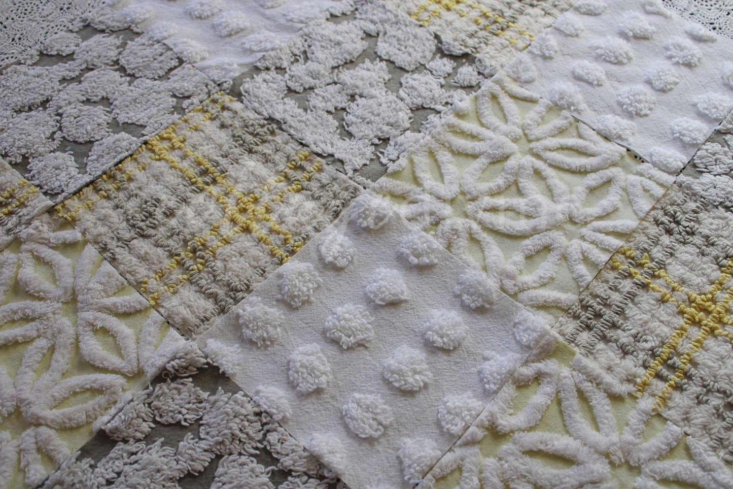 Sun & Clouds Chenille Quilt Squares Set, Rotary Cut from Vintage Chenille Bedspread Fabric, 17 Blocks, 6" x 6" inch each