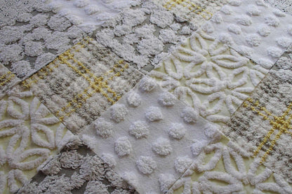 Sun & Clouds Chenille Quilt Squares Set, Rotary Cut from Vintage Chenille Bedspread Fabric, 17 Blocks, 6" x 6" inch each