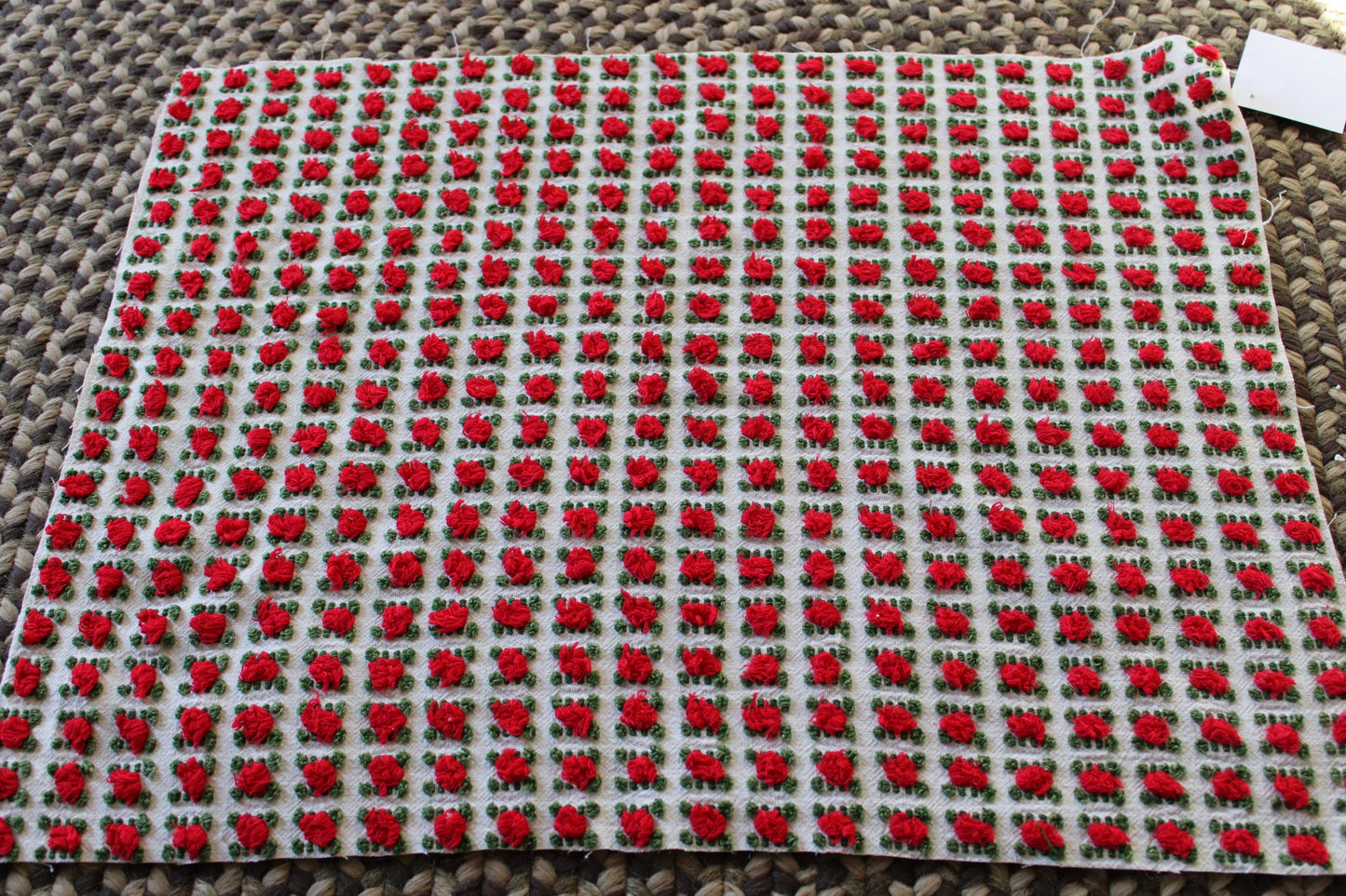 Striking Red Rosebud Vintage Chenille Fabric from Morgan Jones Roses Bedspread, 18" x 24" inch Piece