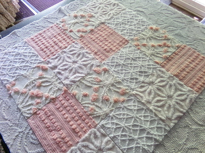 Chenille Fabric Squares Set, "Charmed", 16 Vintage Quilt Blocks, 6" inch in Pinks & White