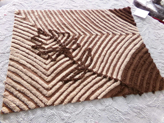 Chocolate Rose Vintage Chenille Fabric, Unique Brown & Mocha Tufting, 16.5" x 21" inch piece of sewing material for quilts, pillows, crafts