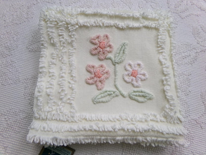 Baby Daisies Vintage Chenille Fabric, Adorable Split Floral Design, 17" x 35" Piece Quilt Sewing Material