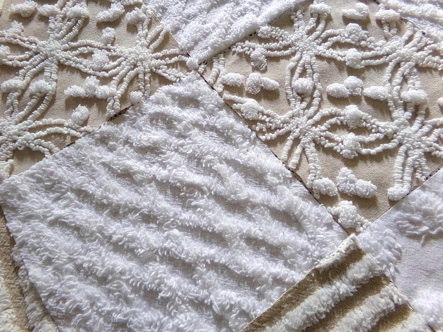Neutral Modern Mocha & White Chenille Fabric Squares Set, 16 Vintage Quilt Blocks, 6" x 6" inches each, for Quilting, Sewing, DIY Pillows