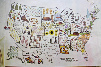 AMERICA THE BEAUTIFUL Vtg Crewel Embroidery Kit USA Map Paragon Stitchery 0434