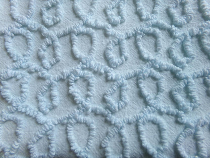 blue curly loops vintage chenille fabric, texturized unique needletuft pattern, 18" x 24" piece for quilts, fiber arts, sewing