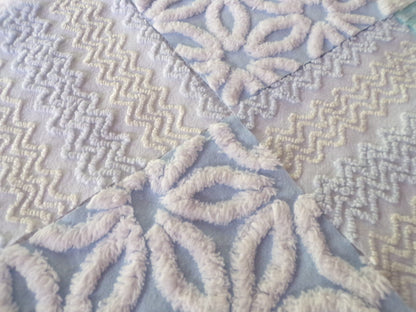 Cool Blue & White Quilt Squares Set, Rotary Cut from Vintage Chenille Bedspread Fabric, 16 Blocks, 6" x 6" inch