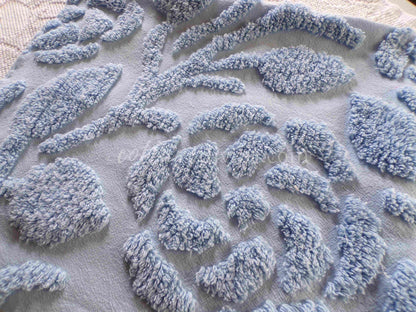 Sculpted Rose Vintage Chenille Quilt Fabric, 28" x 24" inch Piece, Tranquil Dusty Blue Cotton