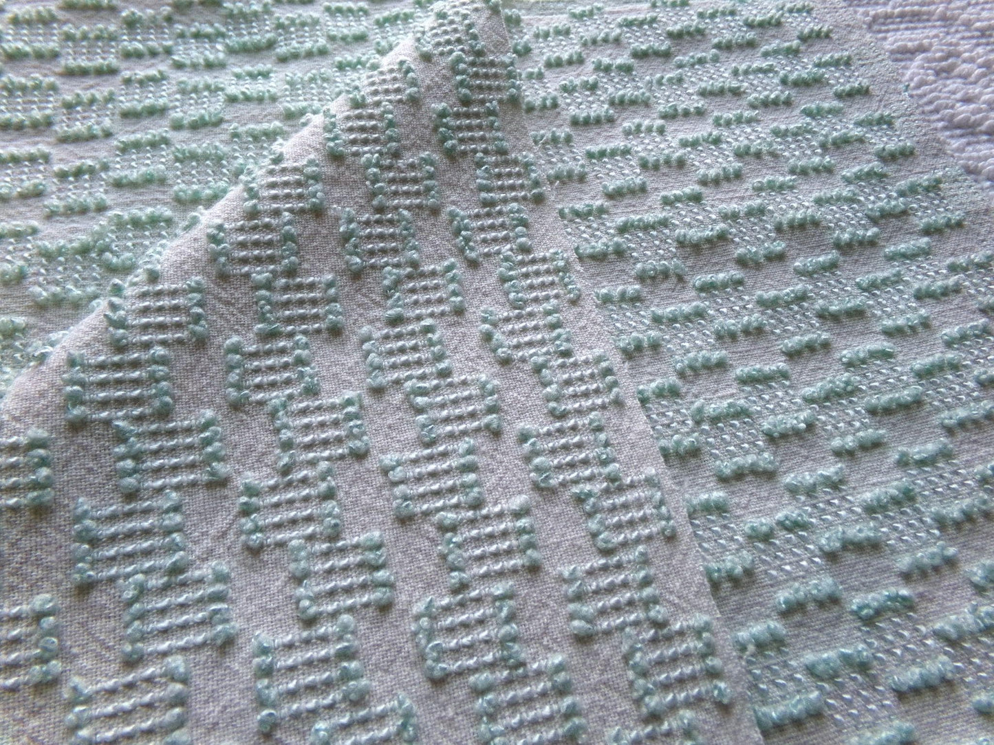 vintage texturized chenille fabric, dancing sage green tempo tufts, 18" x 24" inch piece of sewing material for quilting & crafts