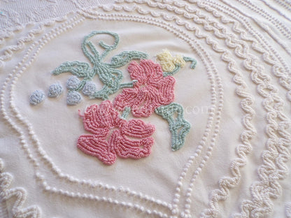 Romantic Cottage Chic Lily Vintage Chenille Quilt Fabric Piece, 19" x 26" inches, Pretty in Pillows