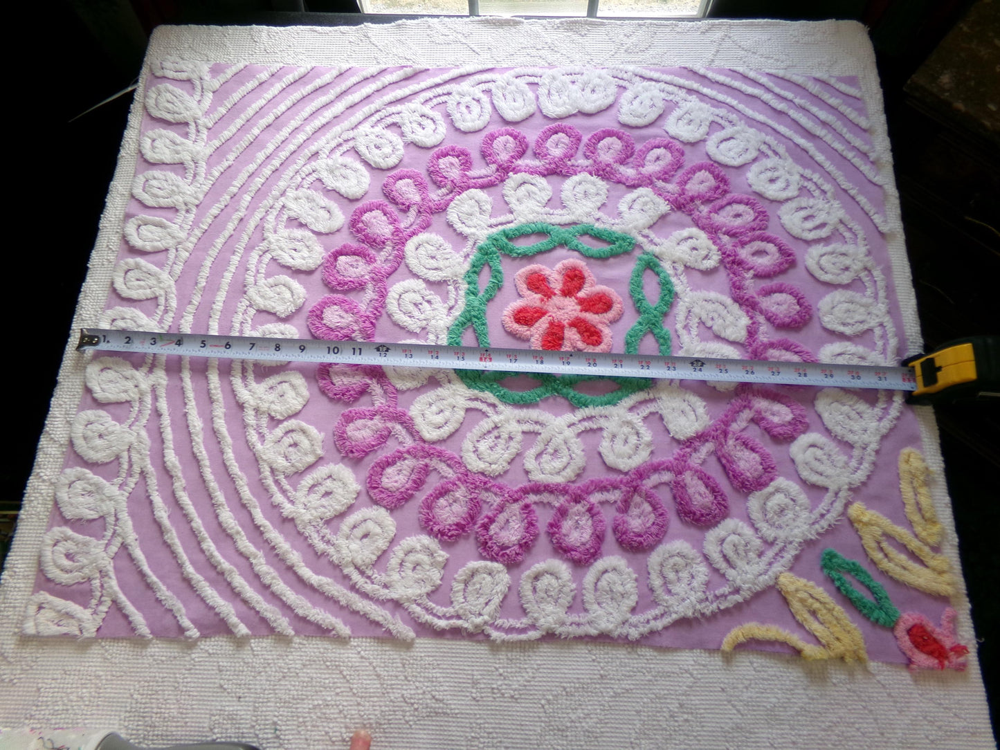 Dreamy Lilac Swirl Vintage Chenille Fabric, Large 31" x 23" Piece of Plush Curlicue Cotton Sewing Material Upcycle into Quilts & Crafts