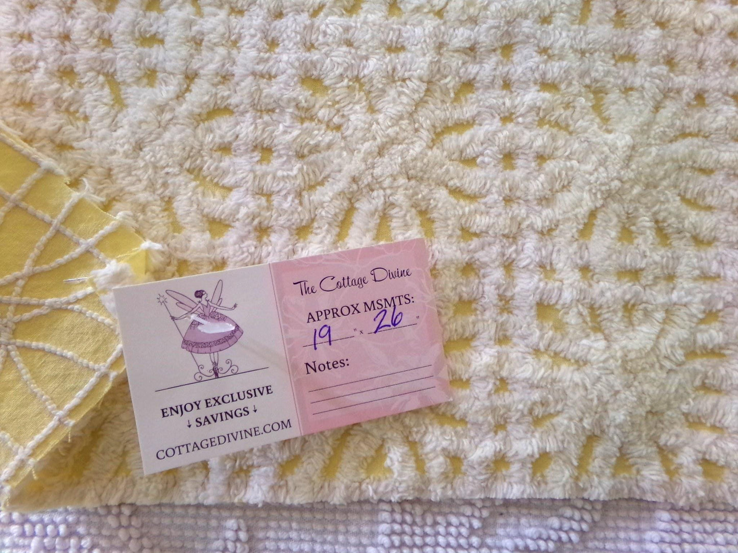 buttercup yellow vintage chenille fabric with thickly tufted spider tufts, 19" x 26" inch piece of quilt material for sewing & crafts