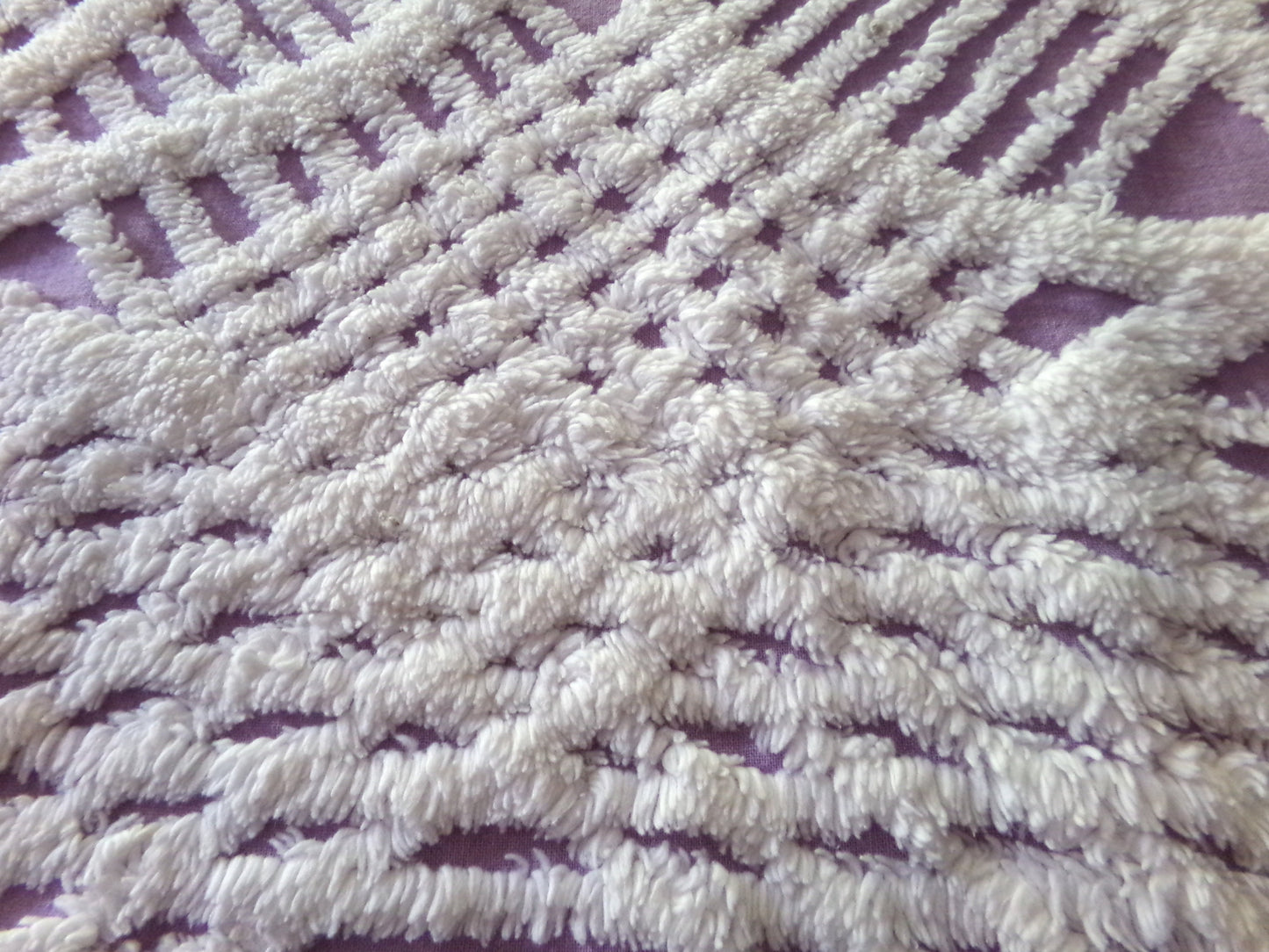 Lavender & White Vintage Chenille Fabric, 26" x 25" inch Piece, Geometric Wedding Ring Design