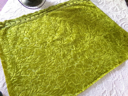 Vintage Cut Velvet Fabric, Bewitching Golden Green Shimmer Sculpted Florals, 24" x 18" inch Piece