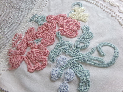 shabby delicate vintage chenille fabric, 18" x 24" inch piece of cotton sewing material for crafts & quilting