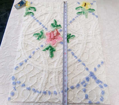 rose cottage vintage chenille fabric, floral design on white, 19" x 25" cut piece for arts & crafts