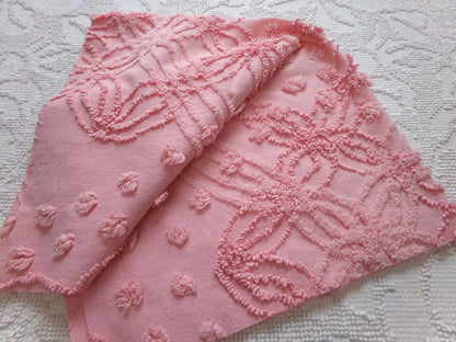 bubblegum pink vintage chenille fabric, geometric design, 18" x 24" cut piece for arts & crafts