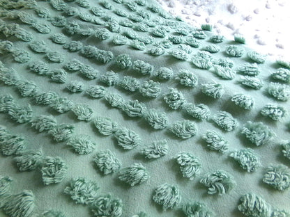 Vintage "Money Tree Green" Chenille Fabric, 20" x 25" inch Piece, Cute Puffy Dots, Great for Handmade Quilts, Crafts