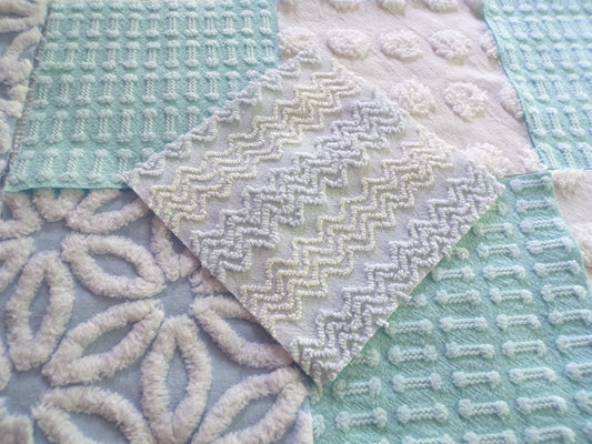 refreshing spa 6" chenille fabric squares, set of 16 aqua, white, blue quilt blocks for quilting, sewing & crafts