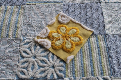 Coastal Morning Chenille Quilt Squares Set, from Vintage Bedspread Fabric, 16 Blocks, 6" inch & Extra Sunshine Flower Square