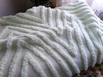 Mountain Peaks Vintage Chenille Fabric, Optic Green Design, 23" x 14" Inch Piece, Sewing Material for Quilts & Crafts