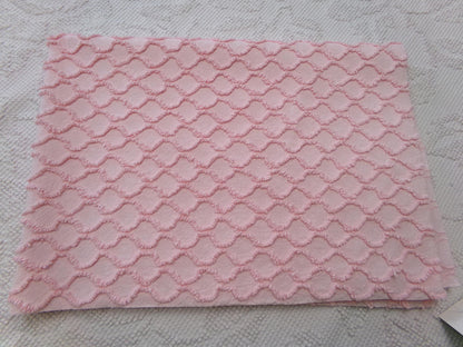 Precious Pink Vintage Chenille Fabric Piece, Textured Eternity Link Design, Quilt Material for Sewing & Crafts, 18" x 24"