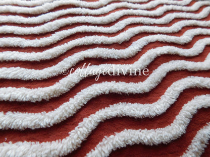 Rich Rust & White Ripple Stripes Vintage Chenille Fabric, 18" x 24" inch Piece, Great for Boho Quilts, DIY Pillows, Junk Journals