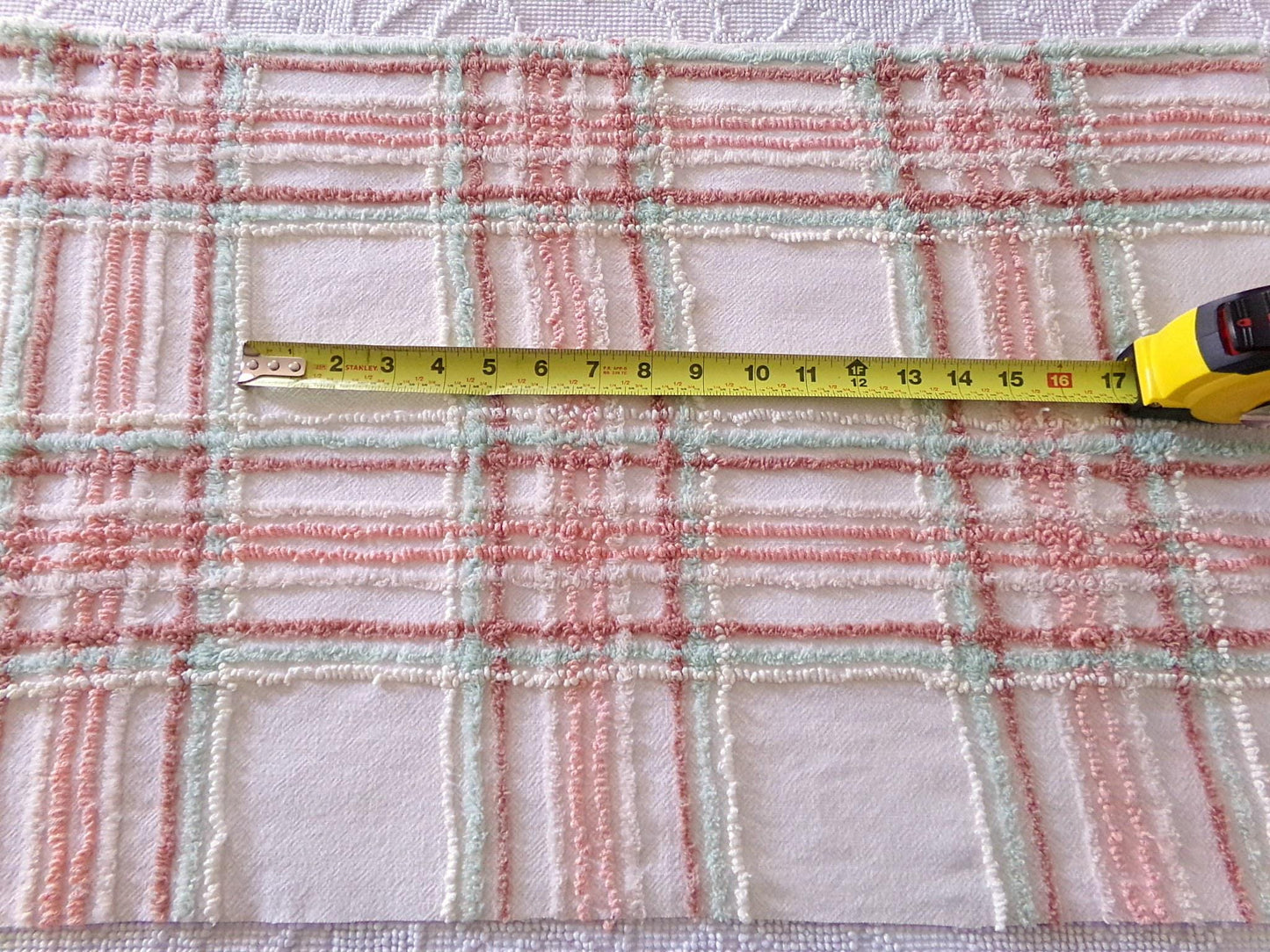 spring plaid vintage chenille fabric, cottage style sewing material for quilts, pillows & crafts, 17" x 27" inch piece