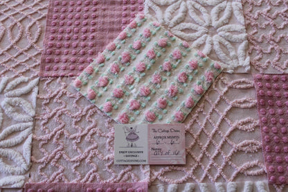Prettiest Pink Quilt Squares, Daisy Rose Craft Square Set from Vintage Chenille Bedspread Fabric, 17 Blocks, 6" x 6" inch