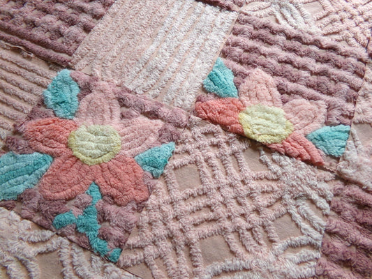 grandma hugs chenille fabric squares, 16 vintage 6" quilt blocks in cozy plush colors, for sewing, crafts, fiber arts