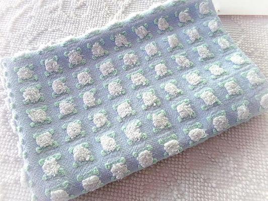 White Rosebud Vintage Chenille FABRIC, Phantom Morgan Jones Blue Terrace Roses, 24" x 18.5" inch Piece, Beautiful in Quilts