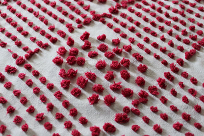 Fabulous Red Wine Vintage Chenille FABRIC PIECE, 21" x 27" inches, Handtufted Diamond Circle Puffs