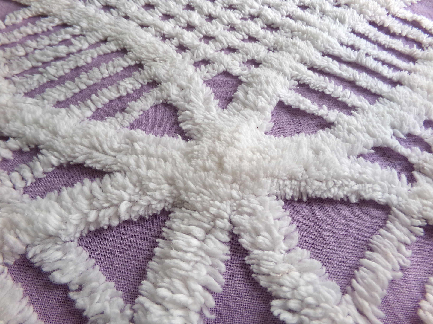 Lavender & White Vintage Chenille Fabric, 26" x 25" inch Piece, Geometric Wedding Ring Design