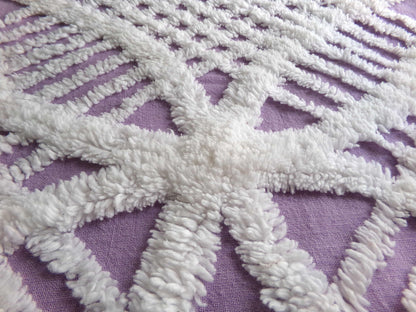 Lavender & White Vintage Chenille Fabric, 26" x 25" inch Piece, Geometric Wedding Ring Design