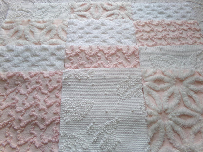 pink & white vintage 6" chenille squares, set of 12 quilt blocks in a lovely selection of popular patterns for sewing, crafts