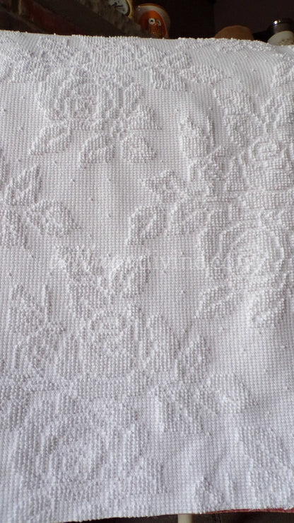Cabbage Rose Dainty Dot Vintage White Chenille Fabric, 20" x 30" inch Piece, Versatile in Quilts, Pillows & Tote Bags