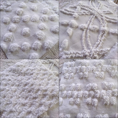 farmhouse style white chenille fabric squares, 7.5" vintage quilt blocks, set of 8 for sewing, crafts & quilting