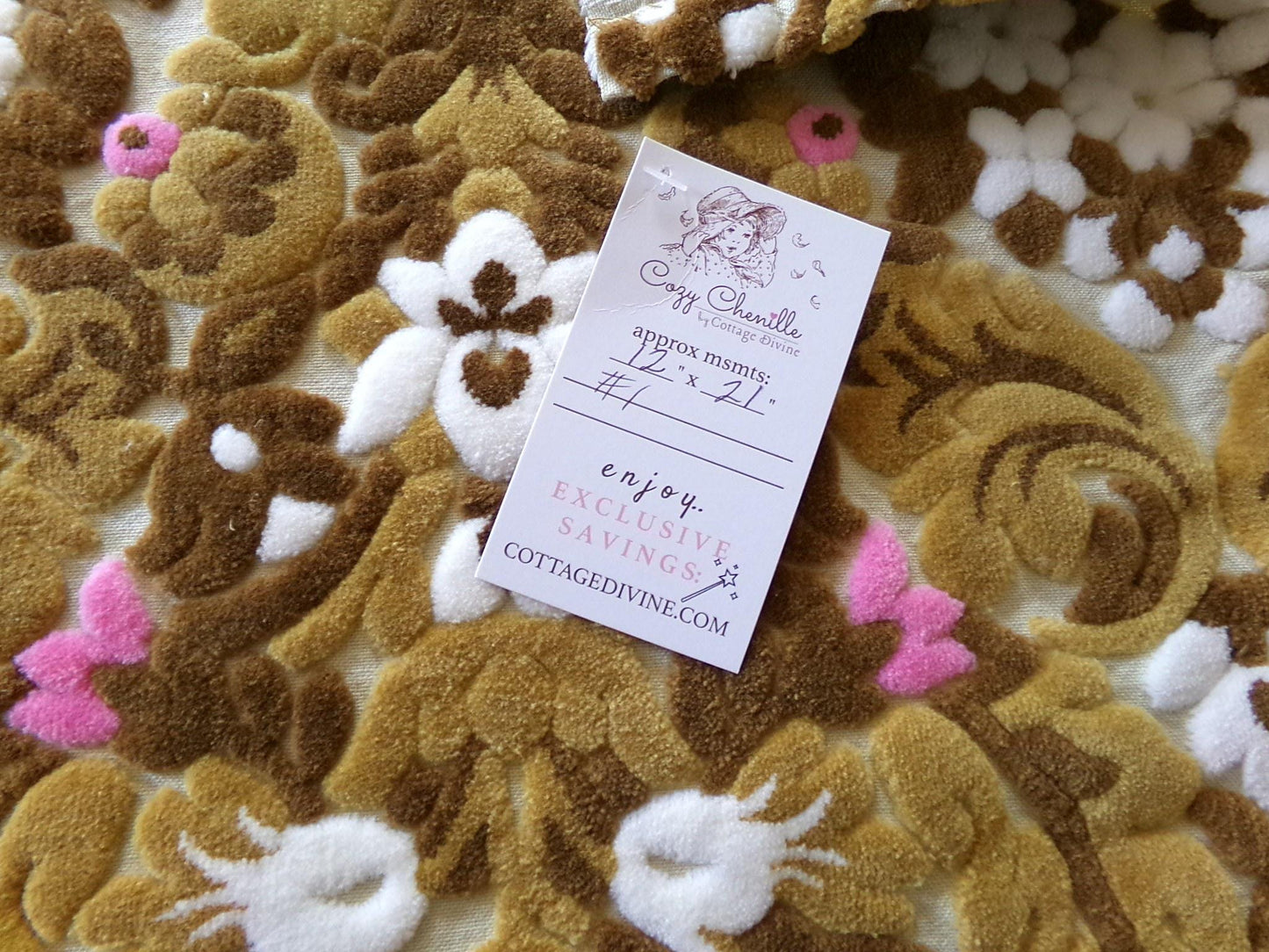 vintage cut velvet fabric, chocolate caramel Bates tapestry chenille, 12" x 21" inch piece, great sewing material for small bags