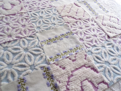 Sweet Slumber Chenille Quilt Squares Set from Vintage Bedspread Fabric, 16 Blocks, 6" x 6" inch